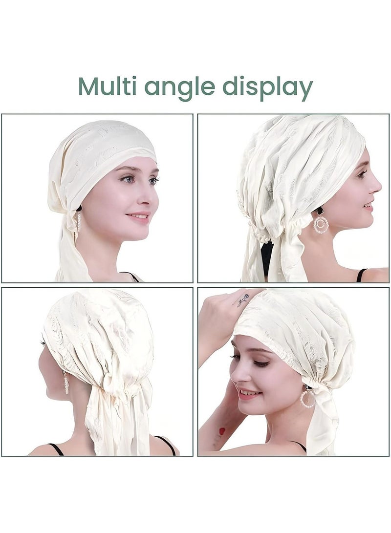 سيدة حجاب أغطية الرأس قبل ربط القوس جيب قبعة وشاح أزياء البالية ريشة أغطية الرأس الخفيفة أغطية الرأس قبعة بيضاء - Image 5