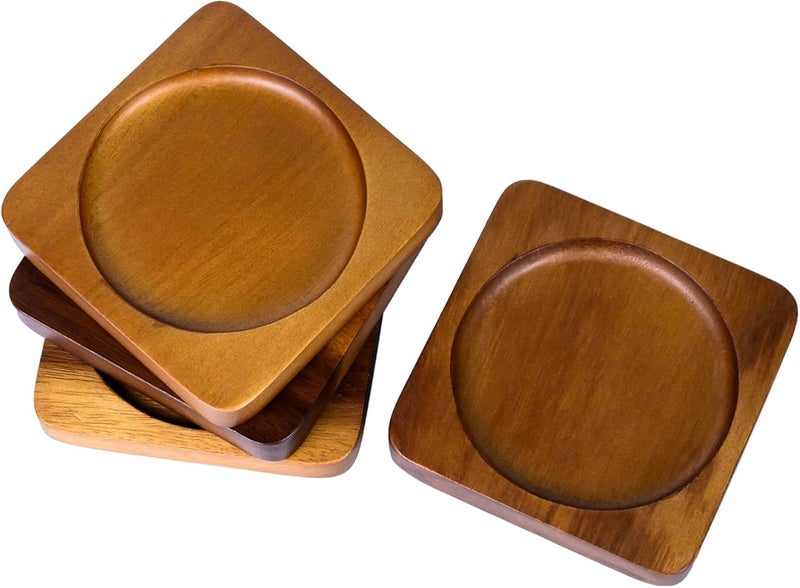 Billi 4 PC Coaster Set – Acacia Wood Drink Coasters, Table Protectors, Heat-Resistant Beverage Coasters for Home Décor, Dining, and Kitchen Accessories – Ø10 cm - Image 2