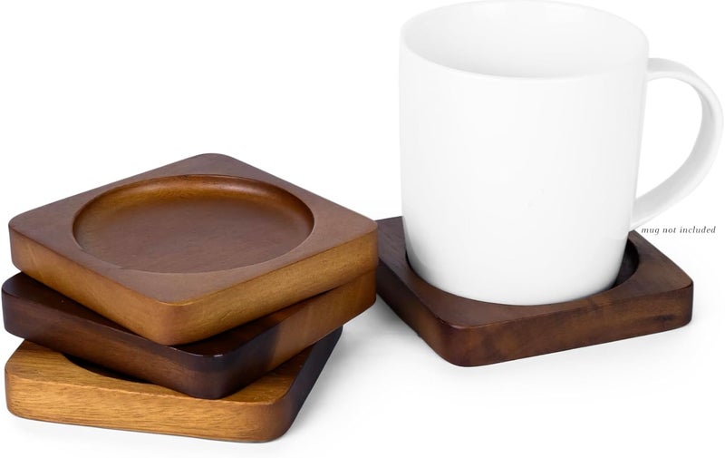 Billi 4 PC Coaster Set – Acacia Wood Drink Coasters, Table Protectors, Heat-Resistant Beverage Coasters for Home Décor, Dining, and Kitchen Accessories – Ø10 cm - Image 3