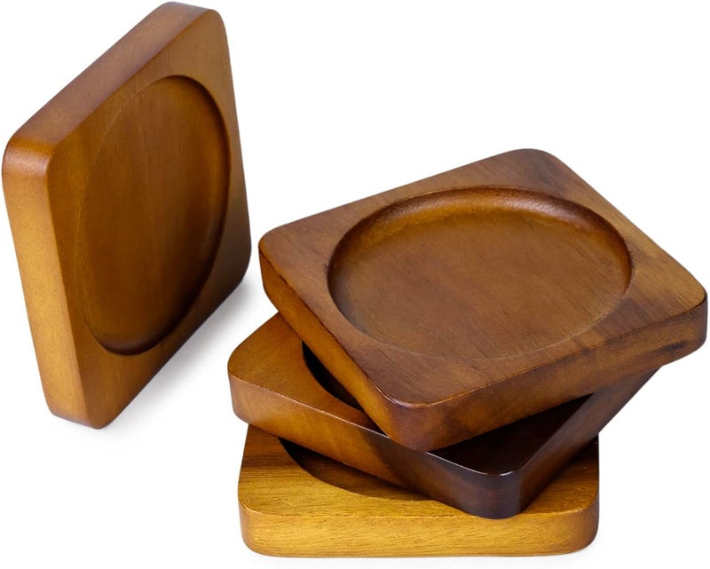 Billi 4 PC Coaster Set – Acacia Wood Drink Coasters, Table Protectors, Heat-Resistant Beverage Coasters for Home Décor, Dining, and Kitchen Accessories – Ø10 cm - Image 1