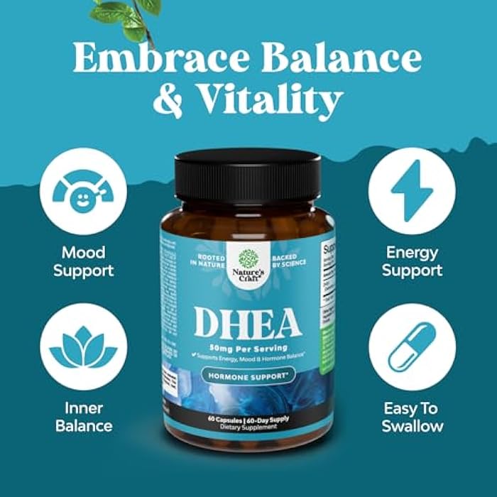 Natures Craft DHEA Supplement for Women & Men - Pure DHEA 50mg for Hormone Balance, Improves Mood Stability, Brain Function, Immune System, Energy & Fertility - Dehydroepiandrosterone Capsules for Adults - 60 Ct - Image 3