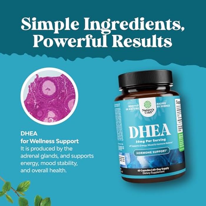 Natures Craft DHEA Supplement for Women & Men - Pure DHEA 50mg for Hormone Balance, Improves Mood Stability, Brain Function, Immune System, Energy & Fertility - Dehydroepiandrosterone Capsules for Adults - 60 Ct - Image 4