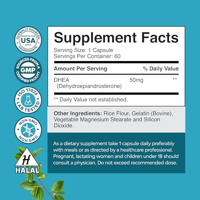 Natures Craft DHEA Supplement for Women & Men - Pure DHEA 50mg for Hormone Balance, Improves Mood Stability, Brain Function, Immune System, Energy & Fertility - Dehydroepiandrosterone Capsules for Adults - 60 Ct - Image 2
