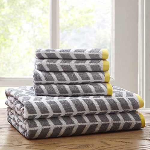 Intelligent Design - Nadia Quick Dry, Premium Absorbent Chevron Cotton Towels Bath/Bathroom Set - Ultra Soft Bathroom Towels Set - Gray - 6 Piece Set incl. 2 Shower Towel 4 Hand Towel - Image 2