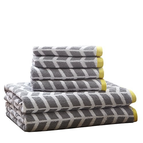 Intelligent Design - Nadia Quick Dry, Premium Absorbent Chevron Cotton Towels Bath/Bathroom Set - Ultra Soft Bathroom Towels Set - Gray - 6 Piece Set incl. 2 Shower Towel 4 Hand Towel - Image 3