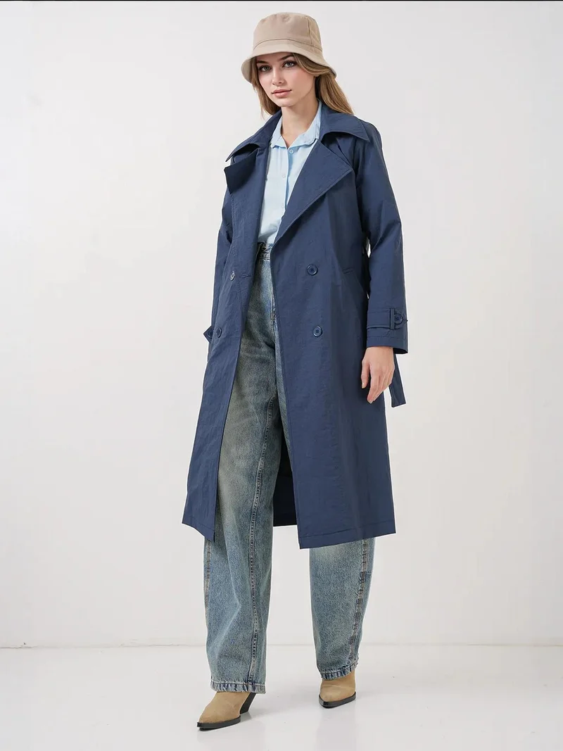 بيغ دارت معطف ترنش طويل بياقة مزدوجة وجيوب