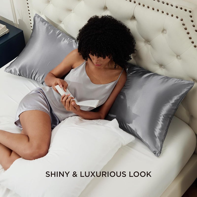 Bedsure Satin Body Pillow Pillowcase, Similar to Silk Body Pillow Cover with Zipper, Soft & Breathable Long Pillow Case, Cooling & Silky Long Pillowcase for Hair and Skin, Dark Grey, 20x54 Inches - Image 4