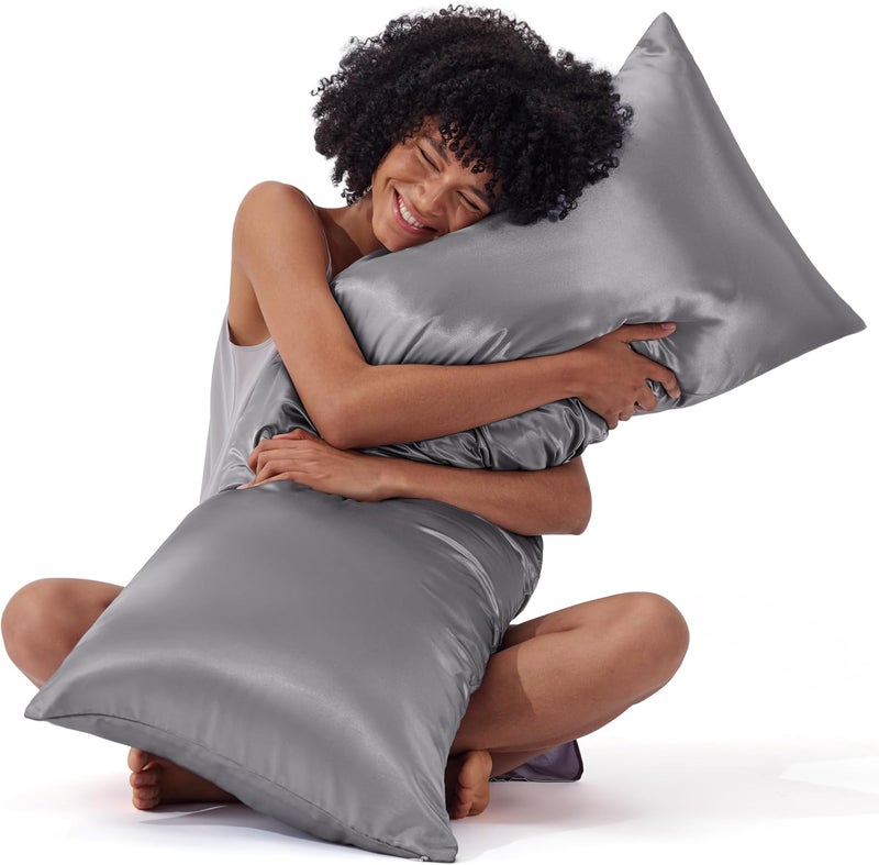 Bedsure Satin Body Pillow Pillowcase, Similar to Silk Body Pillow Cover with Zipper, Soft & Breathable Long Pillow Case, Cooling & Silky Long Pillowcase for Hair and Skin, Dark Grey, 20x54 Inches - Image 1