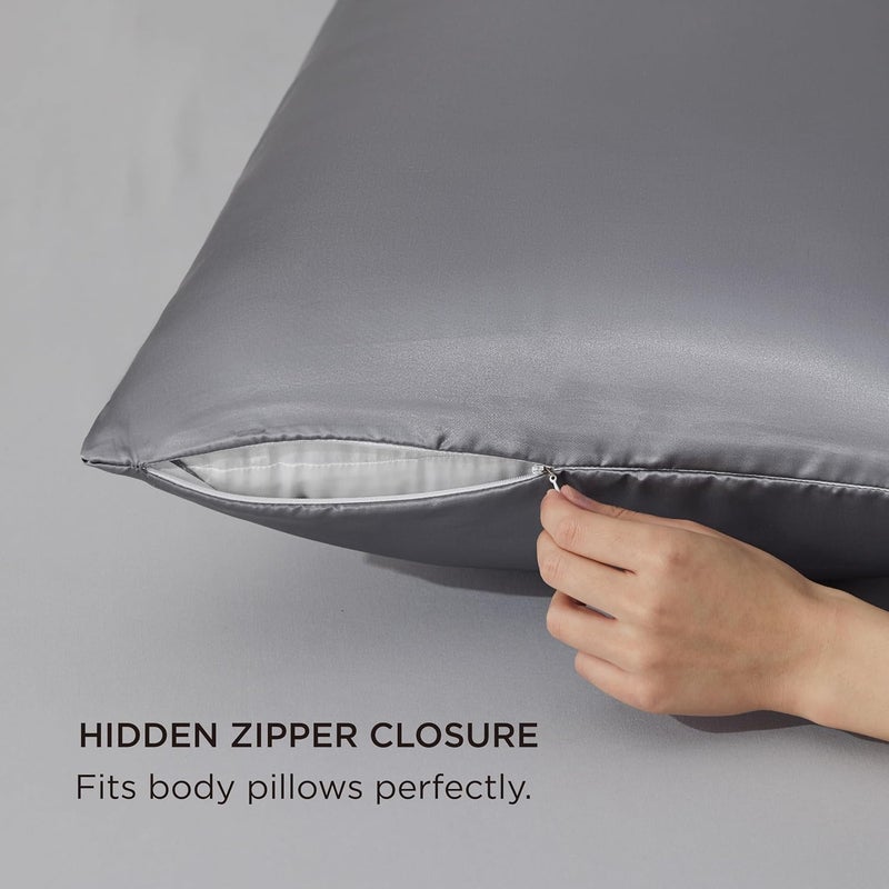 Bedsure Satin Body Pillow Pillowcase, Similar to Silk Body Pillow Cover with Zipper, Soft & Breathable Long Pillow Case, Cooling & Silky Long Pillowcase for Hair and Skin, Dark Grey, 20x54 Inches - Image 5