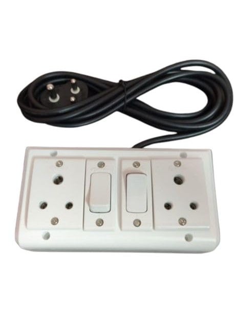 Generic Premium 3 Meter 2Socket 2Switch Power Extension Board with 3Pin Plug Black Wire White Box  - Image 1