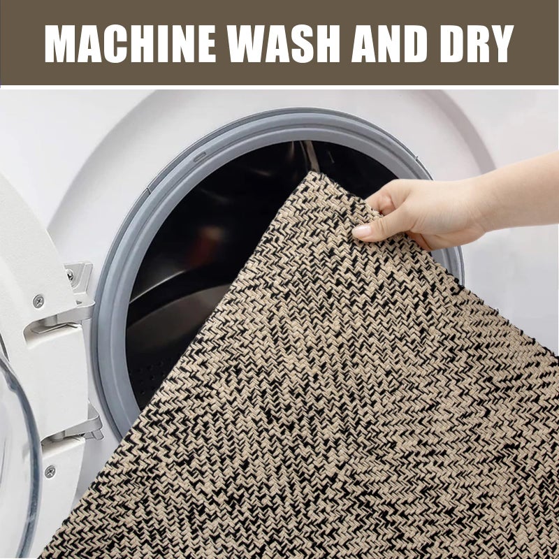 Collive Long Carpet Runners for Hallways 2.6x8ft  Washable Kitchen Rug Indoor Sink Rug  Natural/Black Woven Entryway Runner Rugs Low-Profile Front Door Floor Rug for Laundry Room Bedroom Outdoor Decor - Image 4
