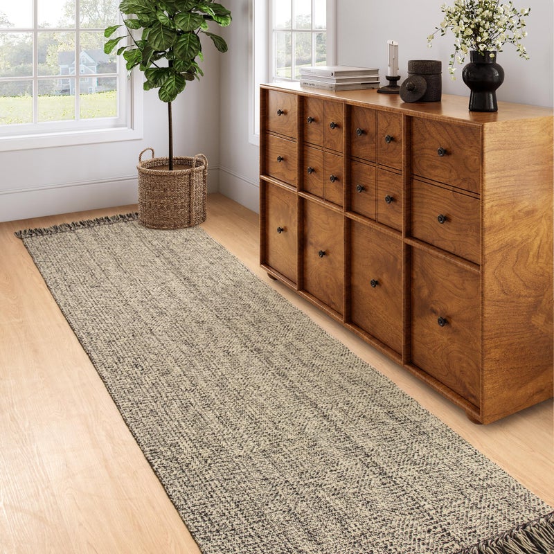 Collive Long Carpet Runners for Hallways 2.6x8ft  Washable Kitchen Rug Indoor Sink Rug  Natural/Black Woven Entryway Runner Rugs Low-Profile Front Door Floor Rug for Laundry Room Bedroom Outdoor Decor - Image 1