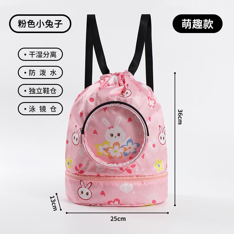 Kids Swim Bag Wet Dry SeparationUpgraded Pink Bunny with Shoe Bin Upgraded Pink Bunny with Shoe Bin