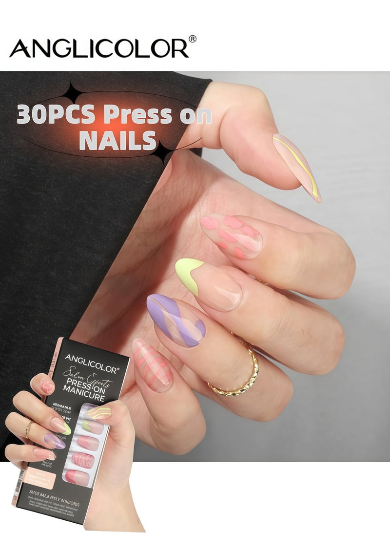 Anglicolor 30 Pieces Press On Nails, Seamless and Removable Nail Stickers, French Pastel Press On Nails, Reusable False Nails, Fack Nails, 15 Sizes - A101 - Image 1