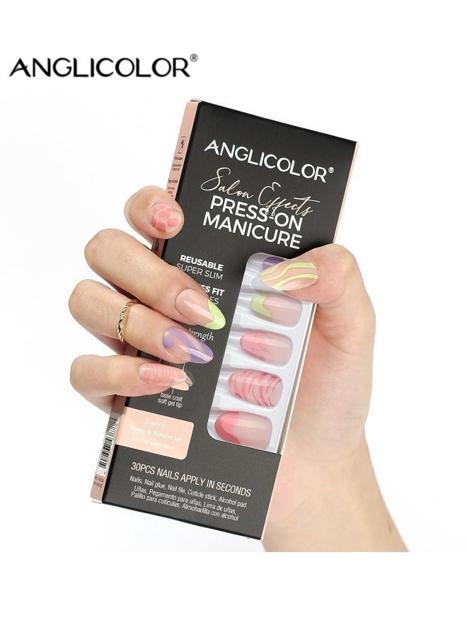 Anglicolor 30 Pieces Press On Nails, Seamless and Removable Nail Stickers, French Pastel Press On Nails, Reusable False Nails, Fack Nails, 15 Sizes - A101 - Image 4