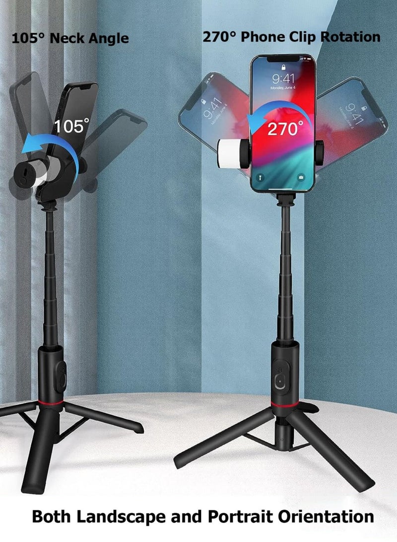 Portable Selfie Tripod Stick with Light Phone Extendable Holder Lightweight Phone Stand Travel Tripod for Selfies Video Recording Vlog Tiktok Vlog Youtuber Compatible with iPhone Android - Image 4