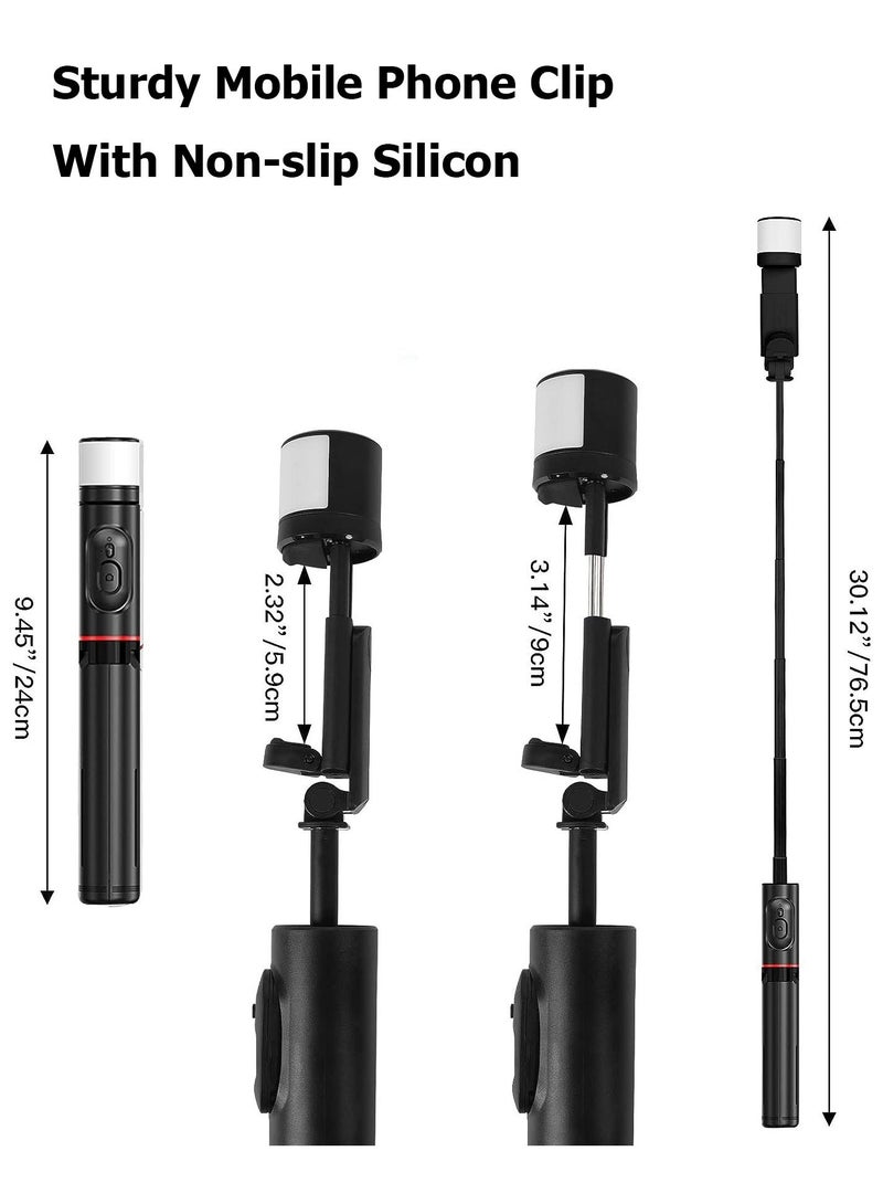 Portable Selfie Tripod Stick with Light Phone Extendable Holder Lightweight Phone Stand Travel Tripod for Selfies Video Recording Vlog Tiktok Vlog Youtuber Compatible with iPhone Android - Image 5