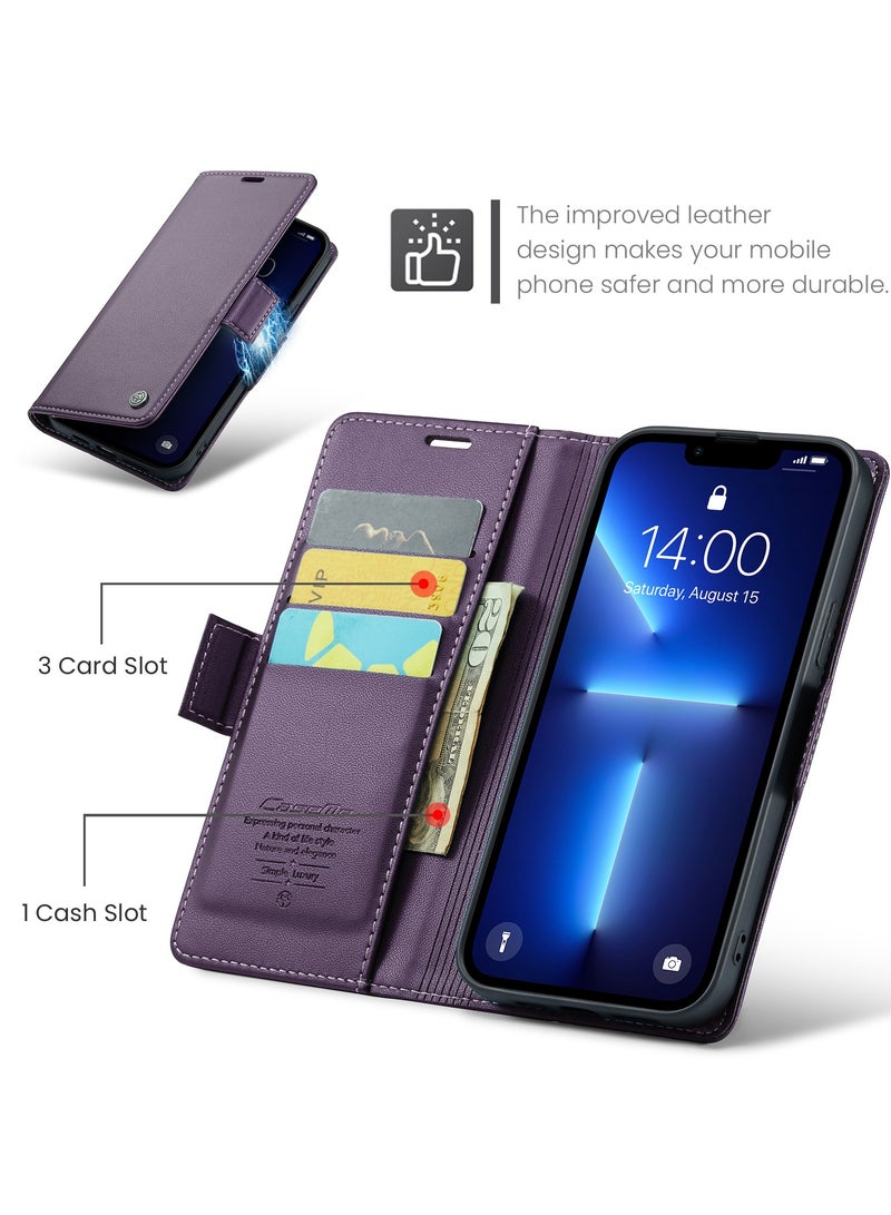 iPhone 13 Pro RFID Blocking Leather Flip Folio Wallet Case - Purple