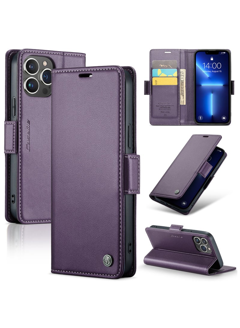 iPhone 13 Pro RFID Blocking Leather Flip Folio Wallet Case - Purple