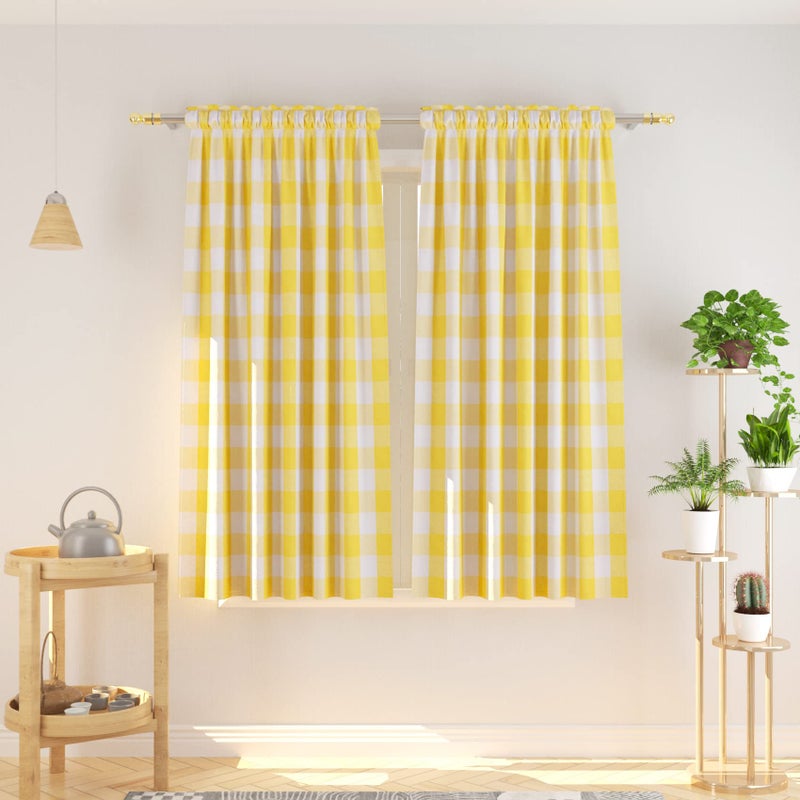NATUS WEAVER ناتوس ويفر بوفالو الستائر الستائر 45 بوصات الطابق السفلي القطن الصفراء والأبيض غينغهام بلود ألواح نافذة غرفة المعيش  - Image 1