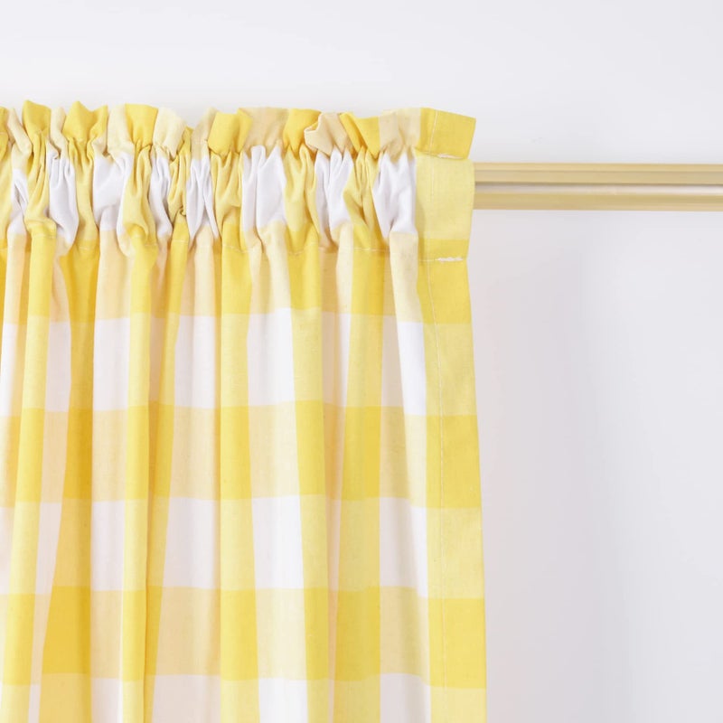 NATUS WEAVER ناتوس ويفر بوفالو الستائر الستائر 45 بوصات الطابق السفلي القطن الصفراء والأبيض غينغهام بلود ألواح نافذة غرفة المعيش  - Image 2