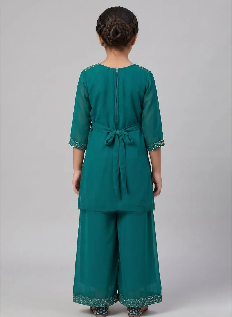 babyqlo Girls Teal Kurta Sharara With Dupatta