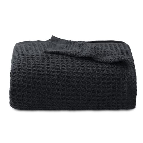 Bedsure 100 Cotton Large Throw Blanket for Couch 50x70 inches  Breathable and Soft Waffle Weave Throw Blanket for Office Black