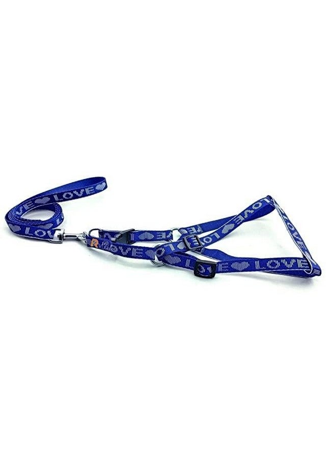 Durable 15Mm Nylon Love Printed 0.5 Inch Harness And Adjustable Leash Harness Set Ideal For Walking And Training Dogs And Puppies (Blue) - Image 4