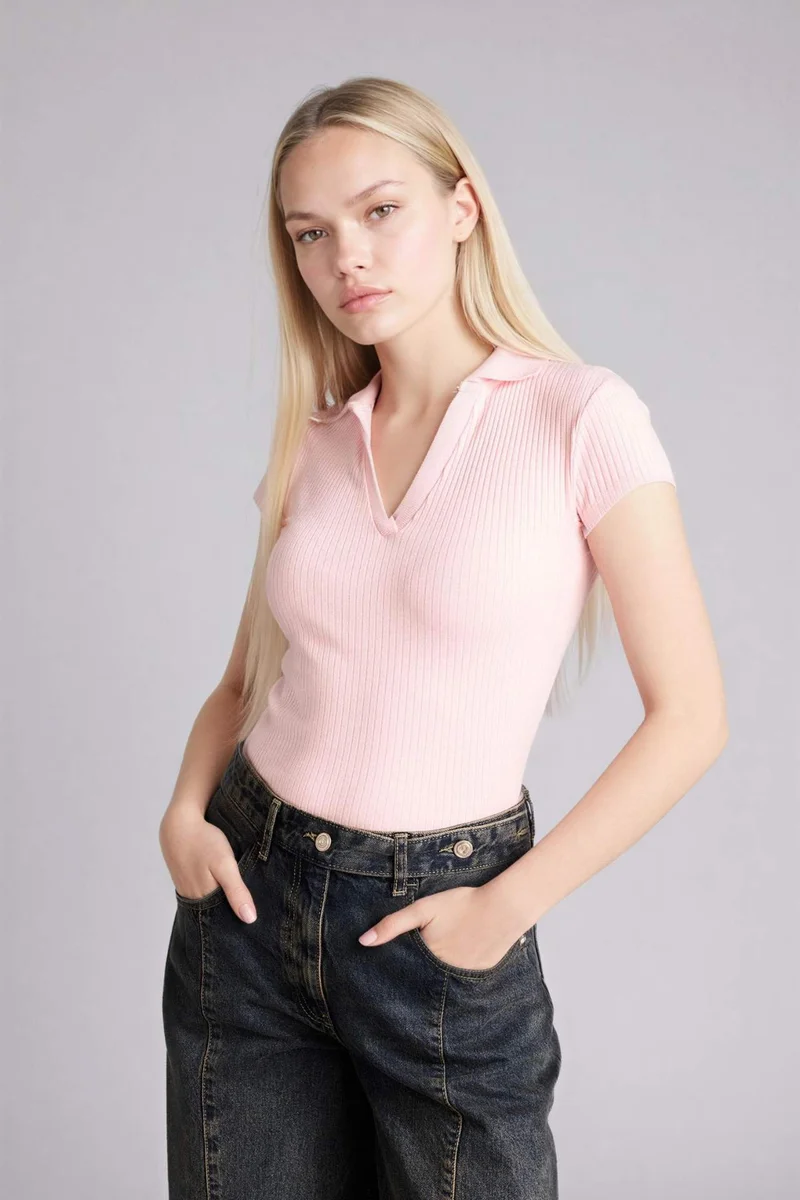 ديفاكتو Slim Fit Basic Short Sleeve Polo T-Shirt