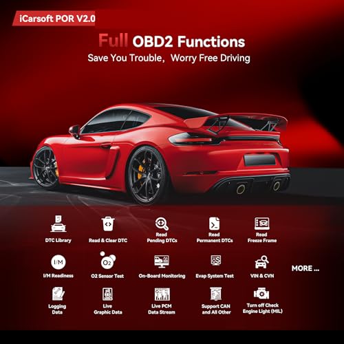 iCarsoft OBD2 Scanner Diagnostic Tool for Porsche/Cayenne, iCarsoft POR V2.0 Code Reader Battery Registration for Porsche, All System in-Depth Scan, with Oil Reset/SAS/EPB/BMS/ETC/DP/BLD/INJ, Battery Test - Image 2