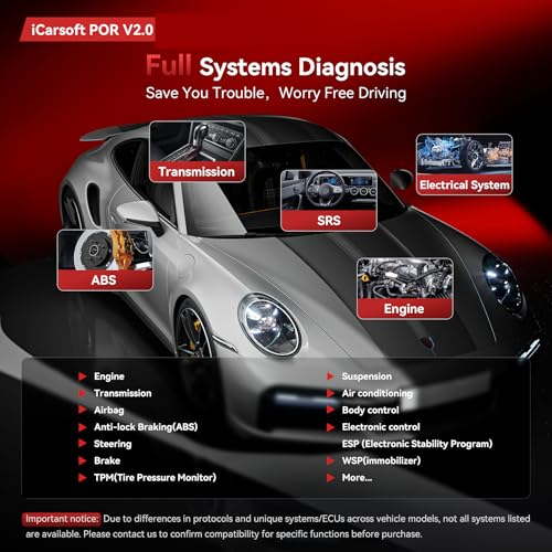iCarsoft OBD2 Scanner Diagnostic Tool for Porsche/Cayenne, iCarsoft POR V2.0 Code Reader Battery Registration for Porsche, All System in-Depth Scan, with Oil Reset/SAS/EPB/BMS/ETC/DP/BLD/INJ, Battery Test - Image 3