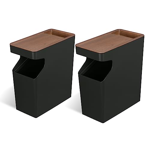 Home Zone Living 17 Gallon Small Trash Can Slim Rectangular Wastebasket with Wood Grain Cover Virtuoso Collection 2Pack
