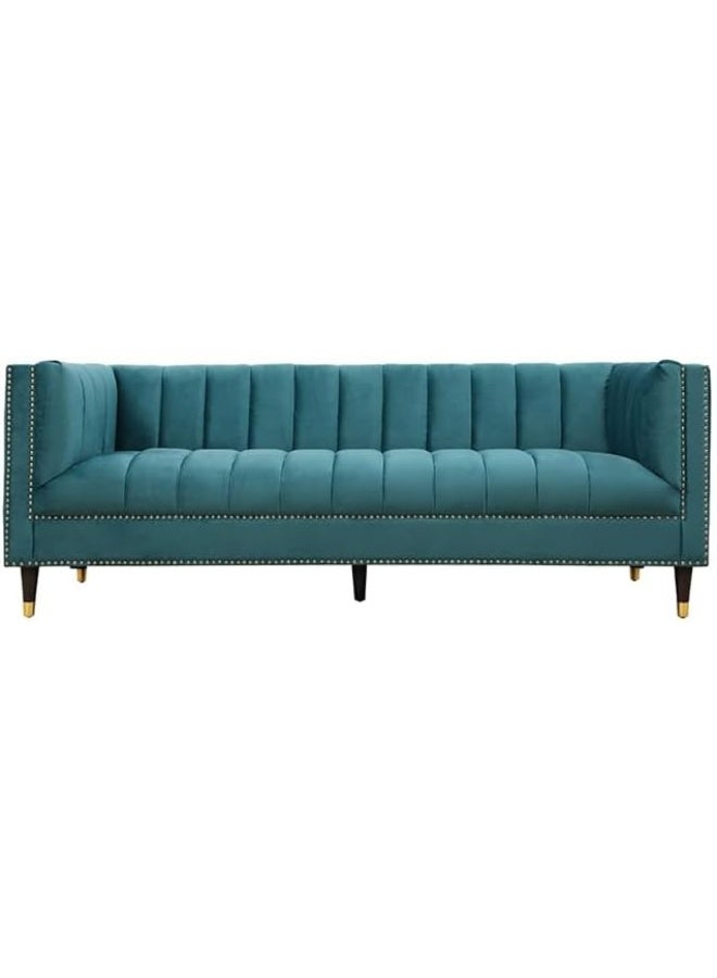 Generic Luxury Luxe Velvet Chesterfield Sofa - 3-Seater Tuxedo Tufted Channel Back Sofa, Mid-Century Modern Velvet Couch for Living Room, Apartment  - Image 1