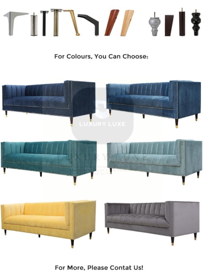 Generic Luxury Luxe Velvet Chesterfield Sofa - 3-Seater Tuxedo Tufted Channel Back Sofa, Mid-Century Modern Velvet Couch for Living Room, Apartment  - Image 5