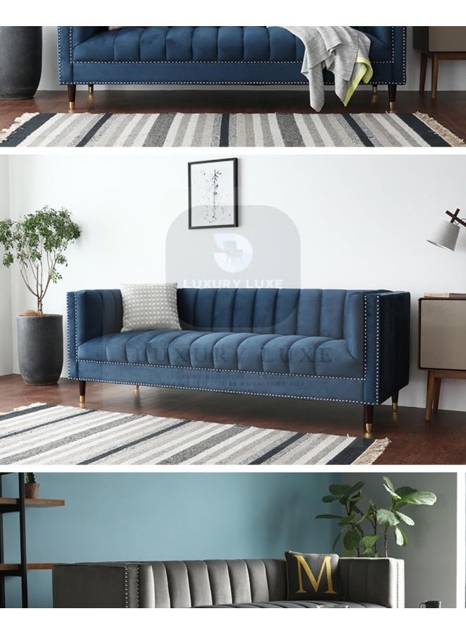 Generic Luxury Luxe Velvet Chesterfield Sofa - 3-Seater Tuxedo Tufted Channel Back Sofa, Mid-Century Modern Velvet Couch for Living Room, Apartment  - Image 3