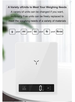 Inder Kitchen Scale Tempered Glass 1-5000g High Precision Sensor Unit Conversion Zero and Tare Function White  - Image 5