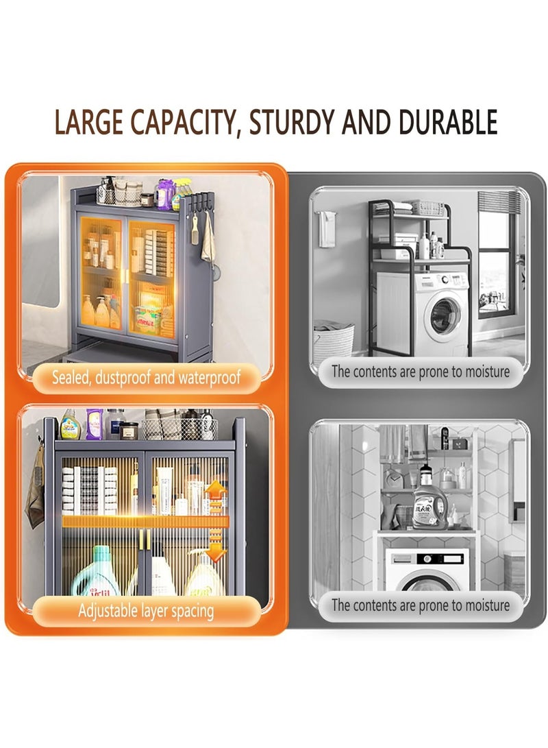 XiuWoo 3 Shelves Drum Washing Machine Rack, Bathroom Corner Stand Storage Organizer Accessories, Free Standing Over Washing Machine Rack, Laundry Shelf, Toilet Storage Cabinet  for Space Saver wih Door - Image 3