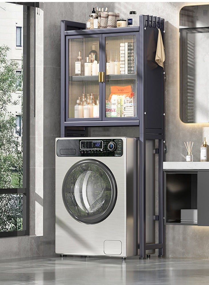 XiuWoo 3 Shelves Drum Washing Machine Rack, Bathroom Corner Stand Storage Organizer Accessories, Free Standing Over Washing Machine Rack, Laundry Shelf, Toilet Storage Cabinet  for Space Saver wih Door - Image 1