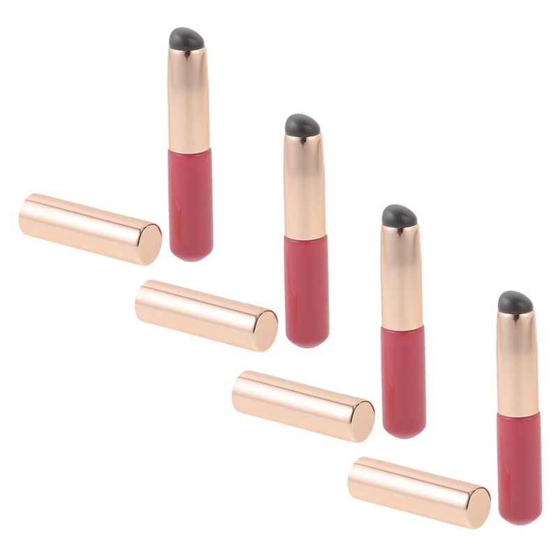 Silicone Lip Brush Set 4pcs Pink round Head Lipstick Applicators with Dustproof Caps for Lip Gloss and Concealer Makeup Tools for Women - Image 1