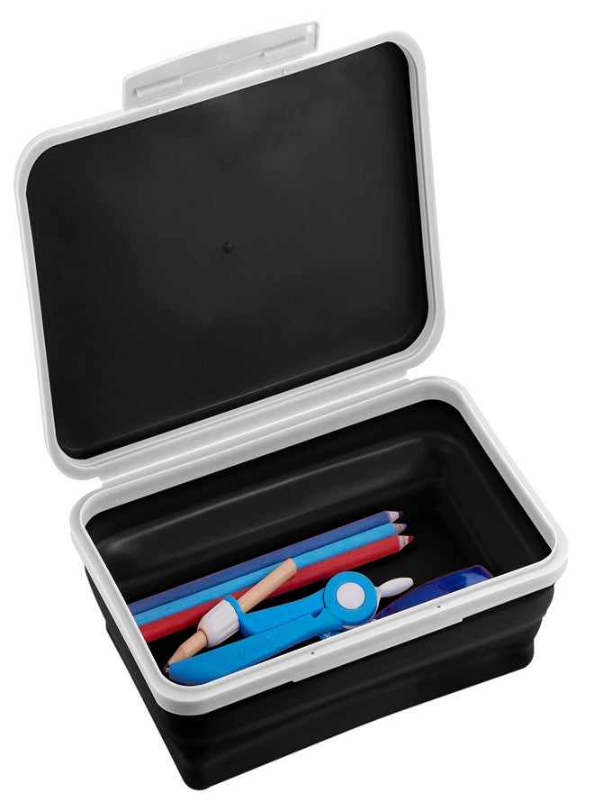 It's Academic Flexi Storage Box with Lid, Collapsible Pencil Case Design for Craft and School Supplies, Black - Image 1