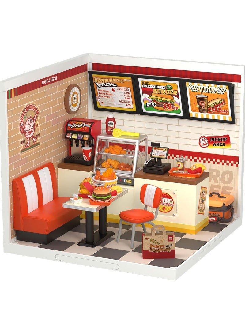 Robotime Rolife Yum Yum Burgers DW010 DIY Plastic Miniature Dollhouse with Realistic Design, Decorative DIY Crafts/Birthday Gifts/Home Decor, Ideal Gift for Girls & Boys, Teens & Adults - Image 1
