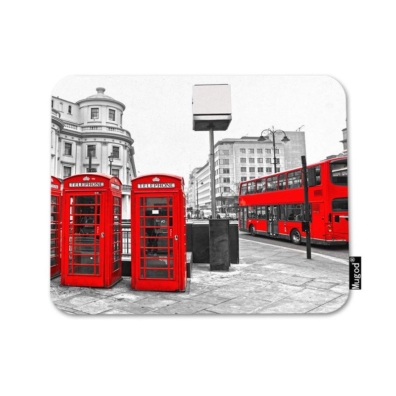 Mugod London City Mouse Pad Double-Decker Bus Telephone Boxes Red Grey Black White Mouse Mat Non-Slip Rubber Base Mousepad for Computer Laptop PC Gaming Working Office & Home 9.5x7.9 Inch - Image 1