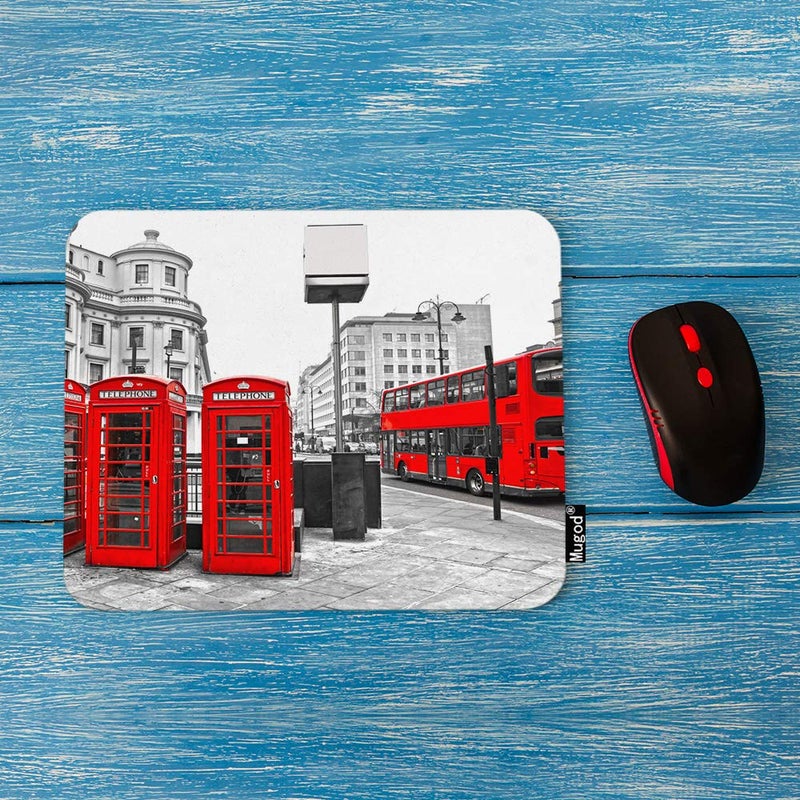 Mugod London City Mouse Pad Double-Decker Bus Telephone Boxes Red Grey Black White Mouse Mat Non-Slip Rubber Base Mousepad for Computer Laptop PC Gaming Working Office & Home 9.5x7.9 Inch - Image 2