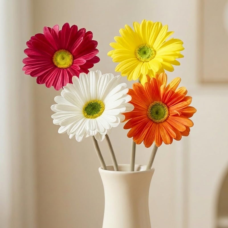 Decor & More ديكور آند مور 4 قطع باقة زهور ديزي صناعية | زهور صناعية للزينة | زهور للمزهرية | مثالية للمنزل والحفلات والزفاف والمطعم (متعددة الألوان) - Image 1