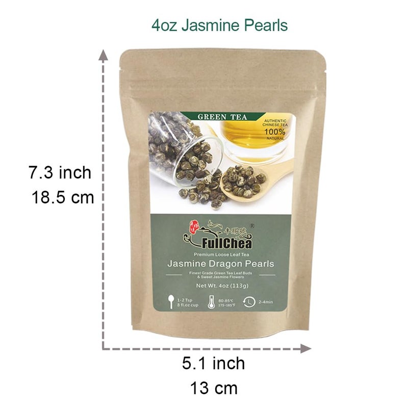 FullChea - Jasmine Pearl Tea - Jasmine Dragon Pearls - Loose Leaf Green Tea - Jasmine Green Tea with Delightful Aroma 4oz / 113g - Image 5