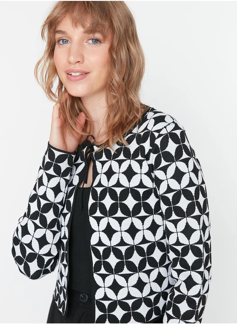 trendyol Patterned Tie Detail Cardigan