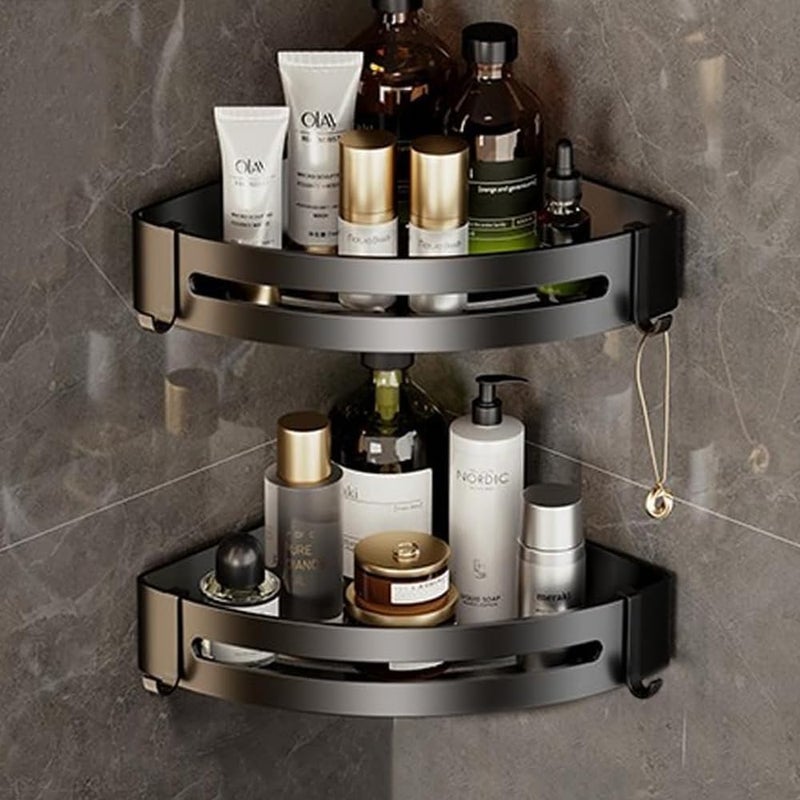 Rewup Rack for Bathroom/Kitchen Corner Wall Mounted Aluminium Self-Adhesive Corner Shelf (Pack of 2) - Image 1