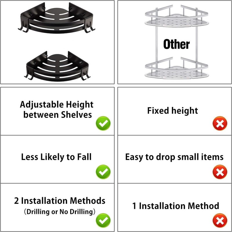 Rewup Rack for Bathroom/Kitchen Corner Wall Mounted Aluminium Self-Adhesive Corner Shelf (Pack of 2) - Image 3