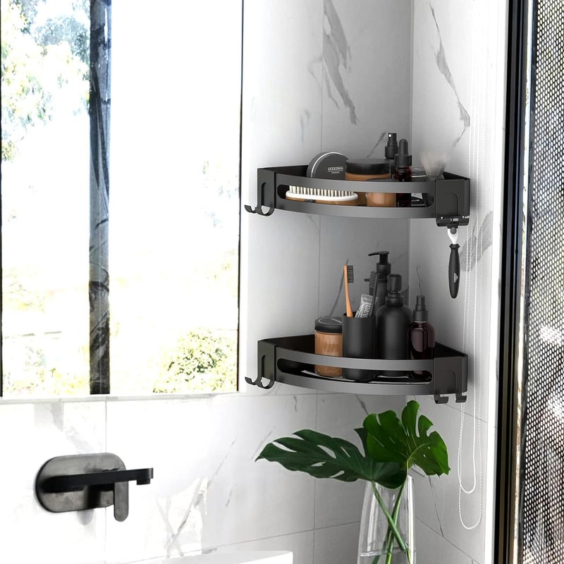 Rewup Rack for Bathroom/Kitchen Corner Wall Mounted Aluminium Self-Adhesive Corner Shelf (Pack of 2) - Image 2