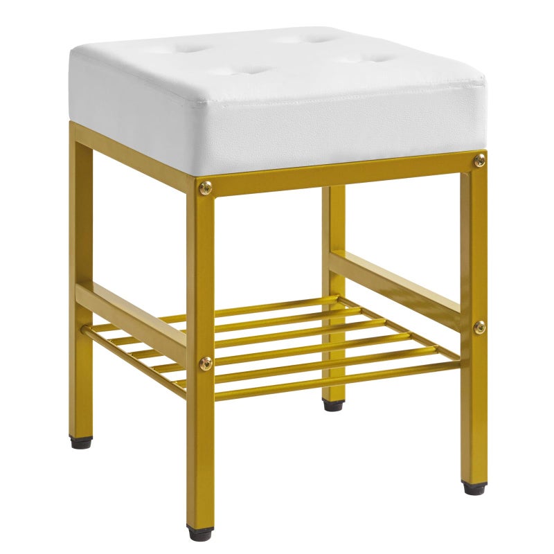 IBUYKE Square Makeup Stool with Adjustable Feet and Storage Space, Footrest Chair, PU Vanity Seat, Multi-Use as Small Side Table or Ottoman, for Bedroom, White LG-60W - Image 1
